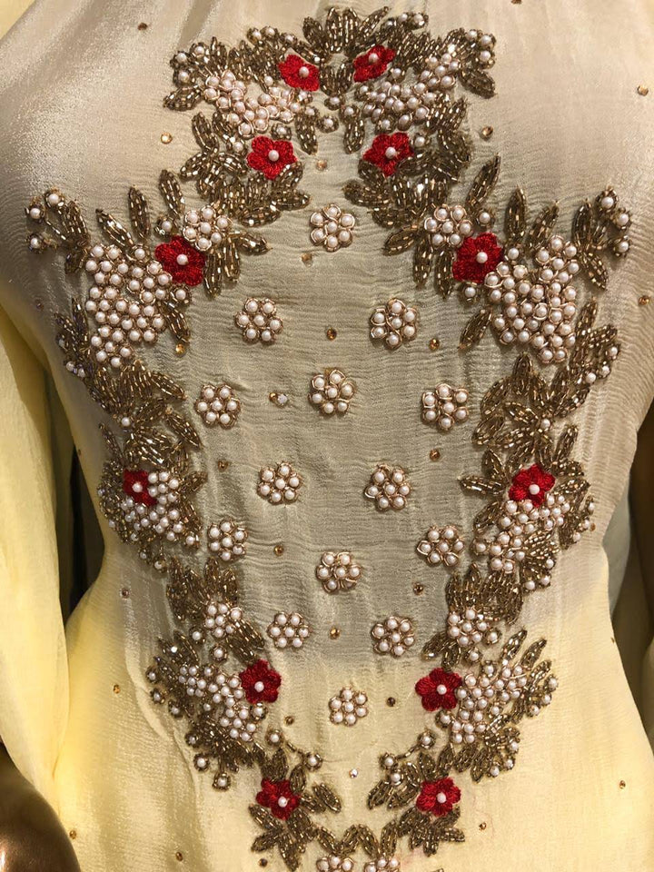 Chiffon Dress Material with Embroidery and zari Work with Pure Chiffon Dupatta
