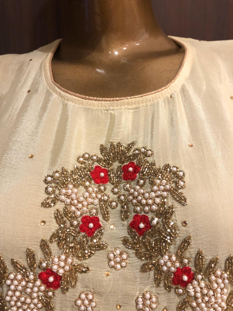 Chiffon Dress Material with Embroidery and zari Work with Pure Chiffon Dupatta