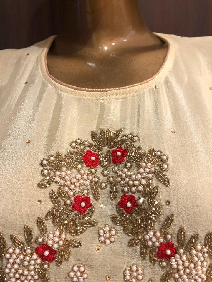Chiffon Dress Material with Embroidery and zari Work with Pure Chiffon Dupatta
