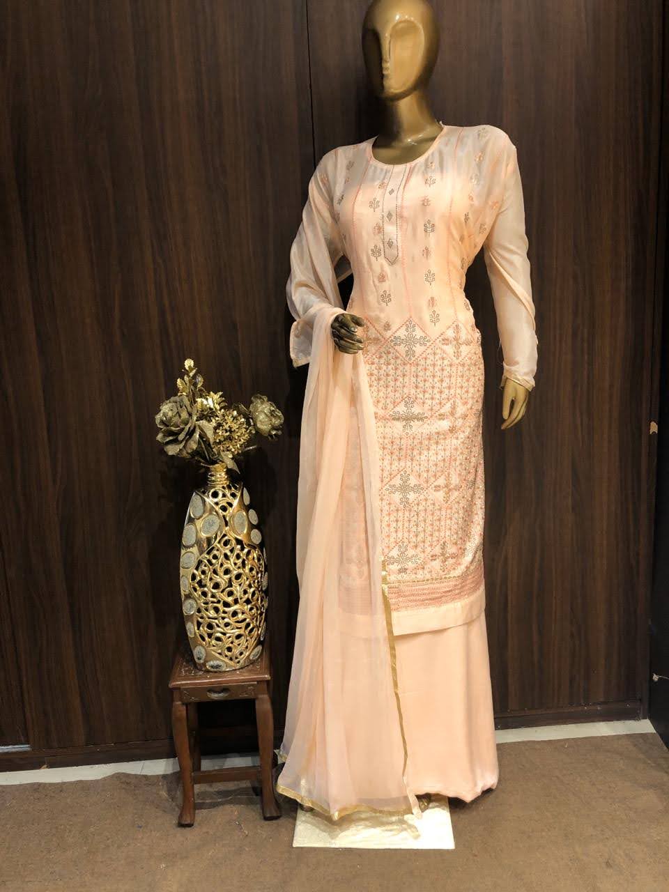 Crape Dress Material with sequence Work and Pure Chiffon Dupatta