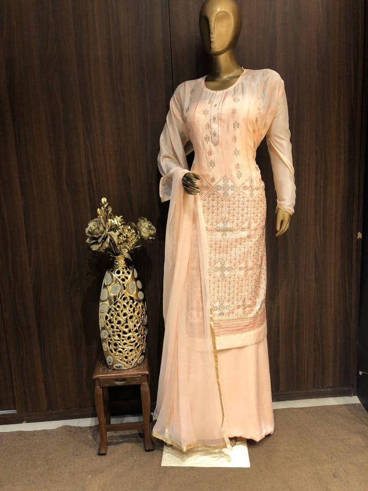 Crape Dress Material with sequence Work and Pure Chiffon Dupatta