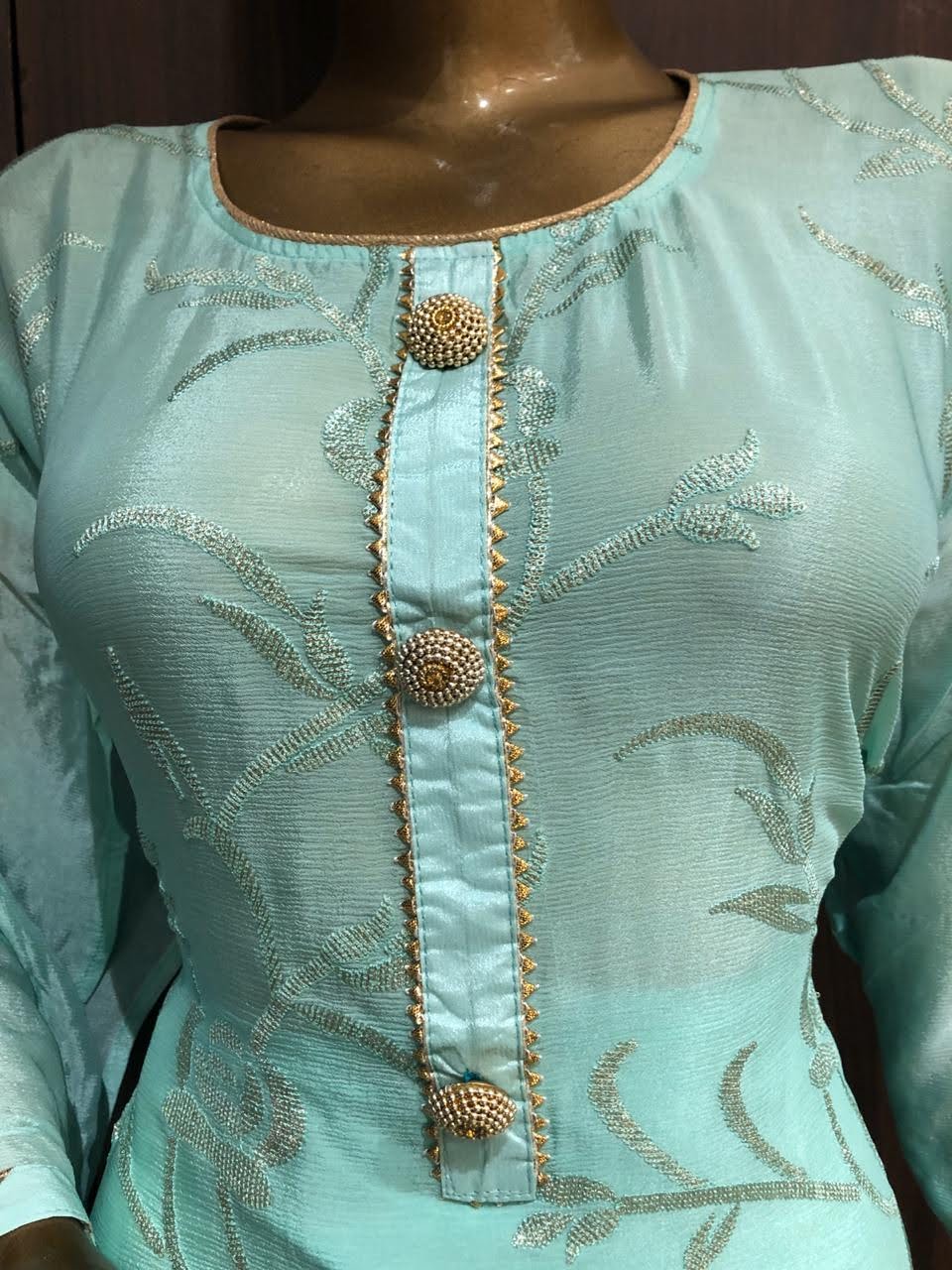 Crape Dress Material with Embroidery Work and Nazneen Dupatta