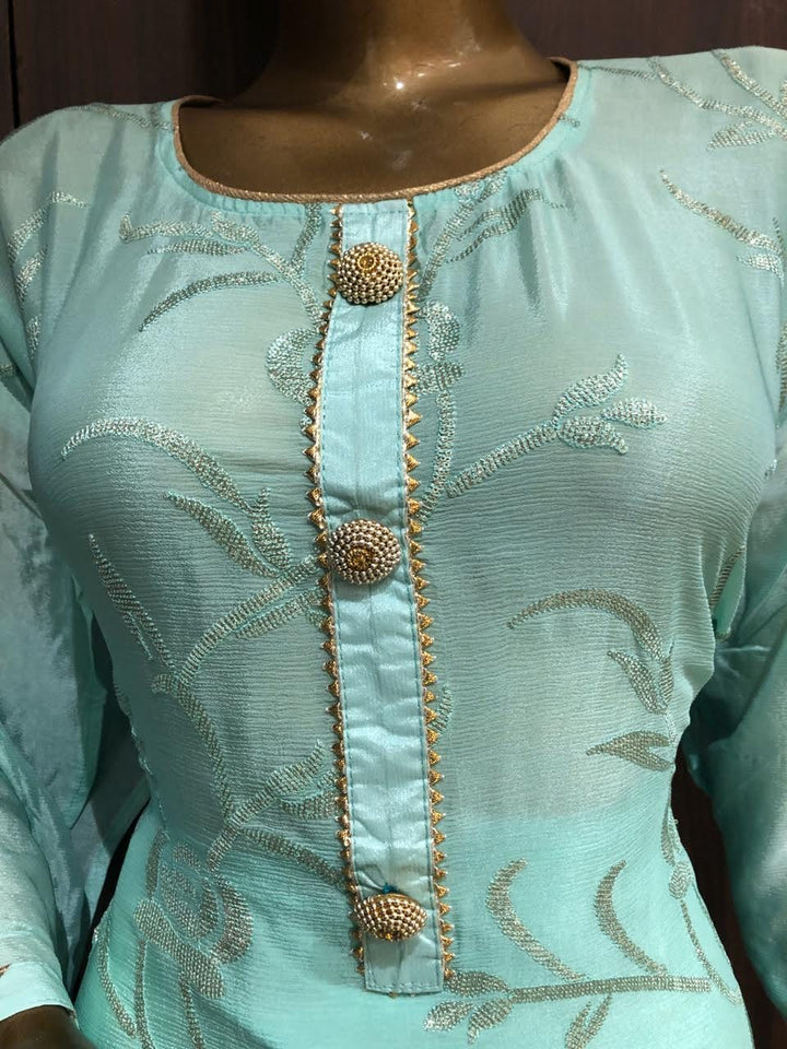 Crape Dress Material with Embroidery Work and Nazneen Dupatta