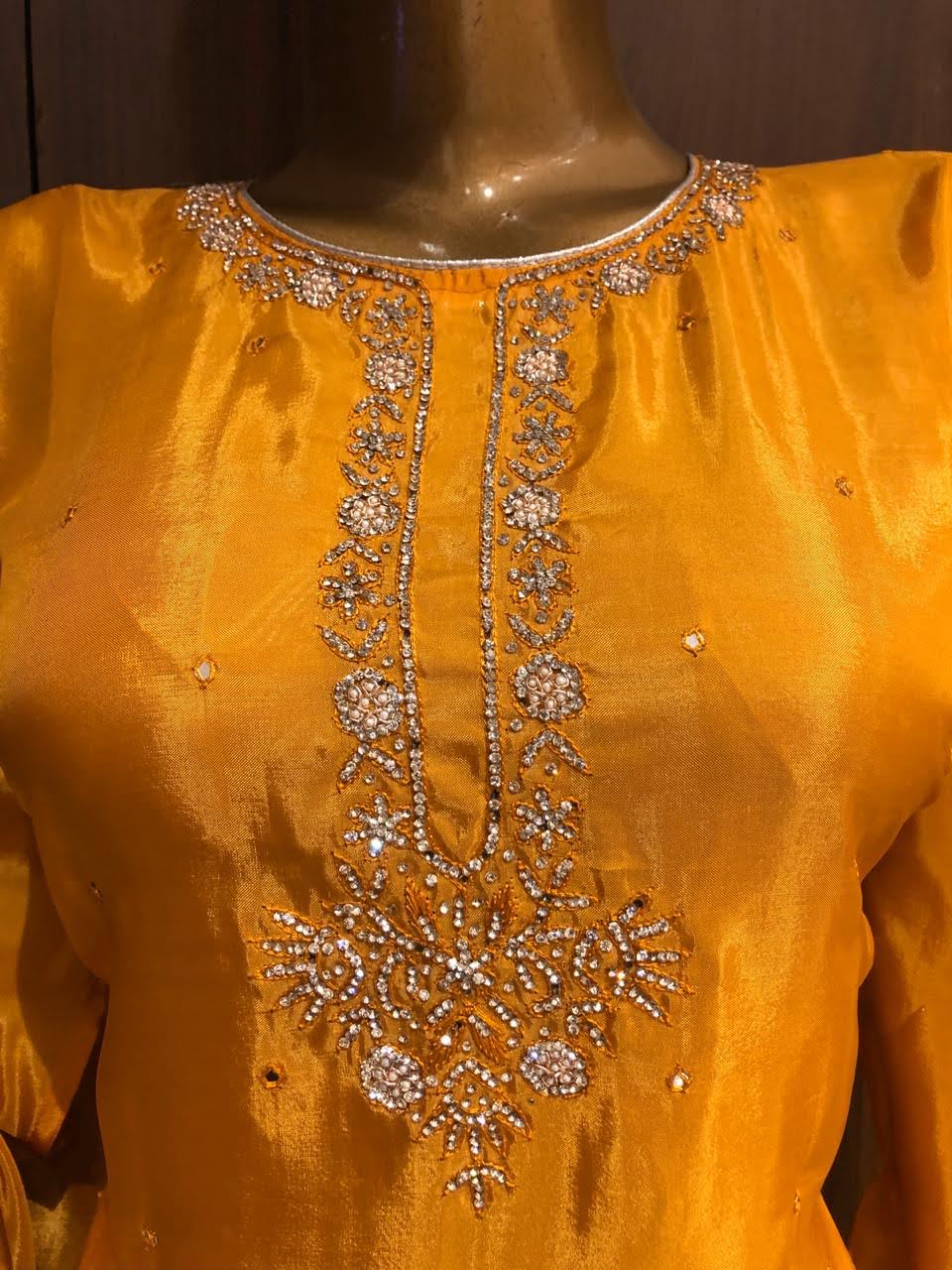 Crepe Silk Dress Material with Zarkan Work  and Chiffon Dupatta