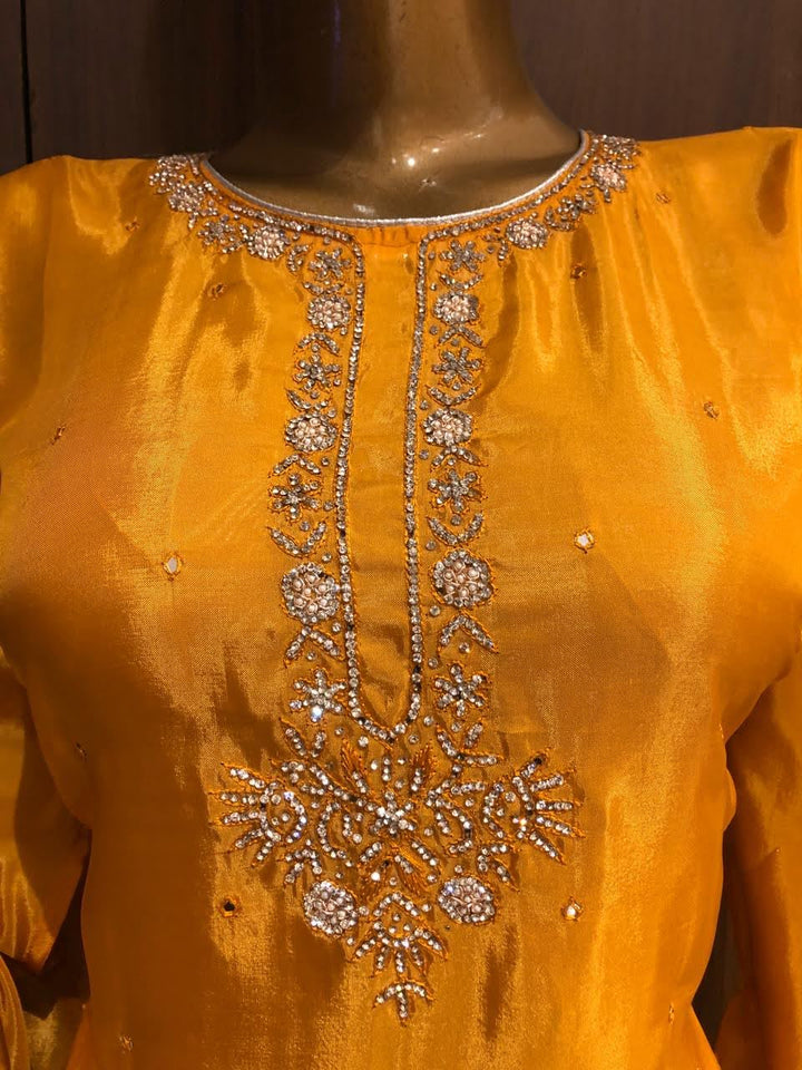 Crepe Silk Dress Material with Zarkan Work  and Chiffon Dupatta