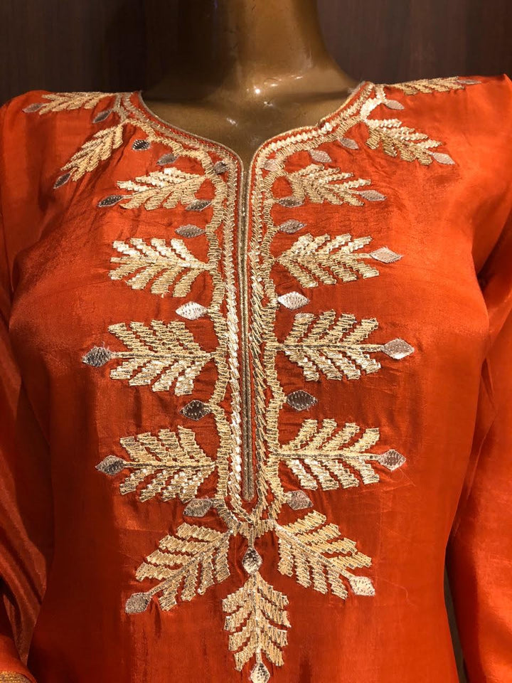 Crepe Silk Dress Material with Gota Patti Work and Chiffon Dupatta
