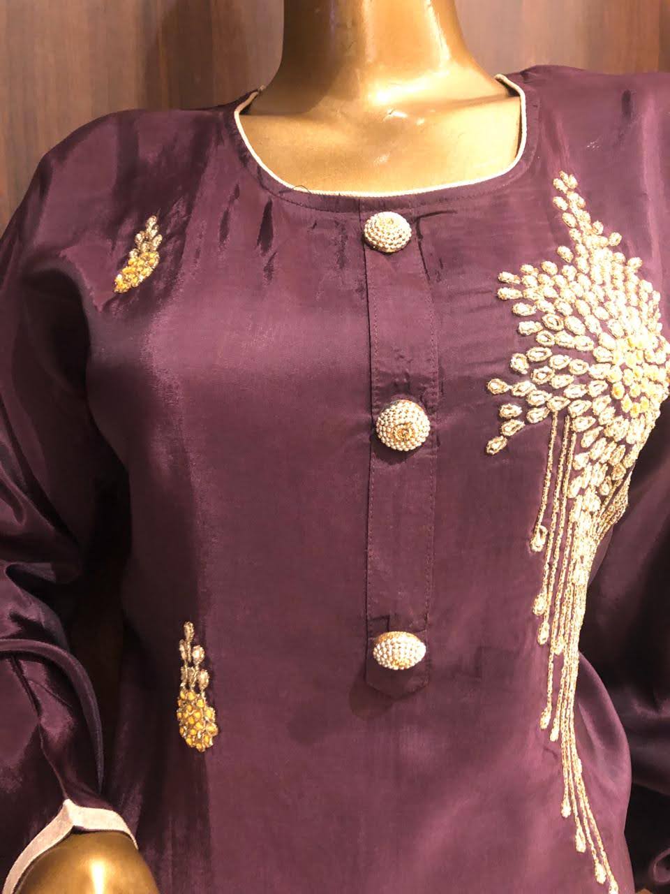 Crepe Silk Dress Material with Beats Work and Chiffon Dupatta