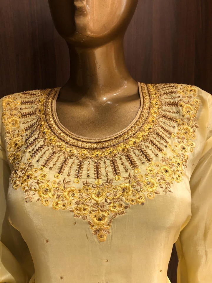 Crepe Silk Dress Material with Embroidery Work and Chiffon Dupatta