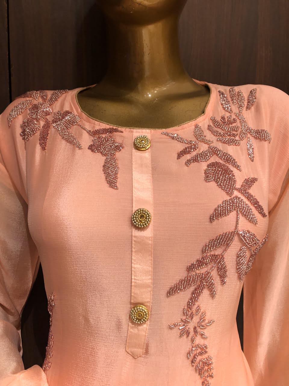 Crepe Silk Dress Material with Hand Work and Chiffon Dupatta