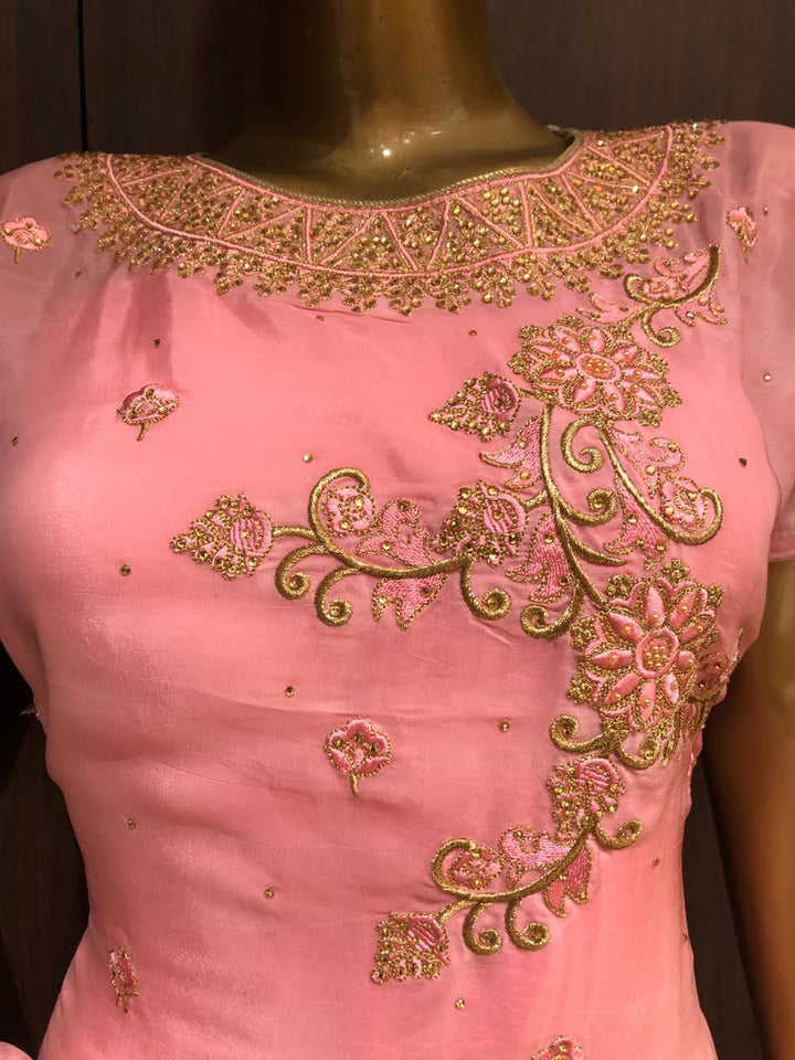 Crepe Silk Dress Material with Embroidery sequence Work and Chiffon Dupatta