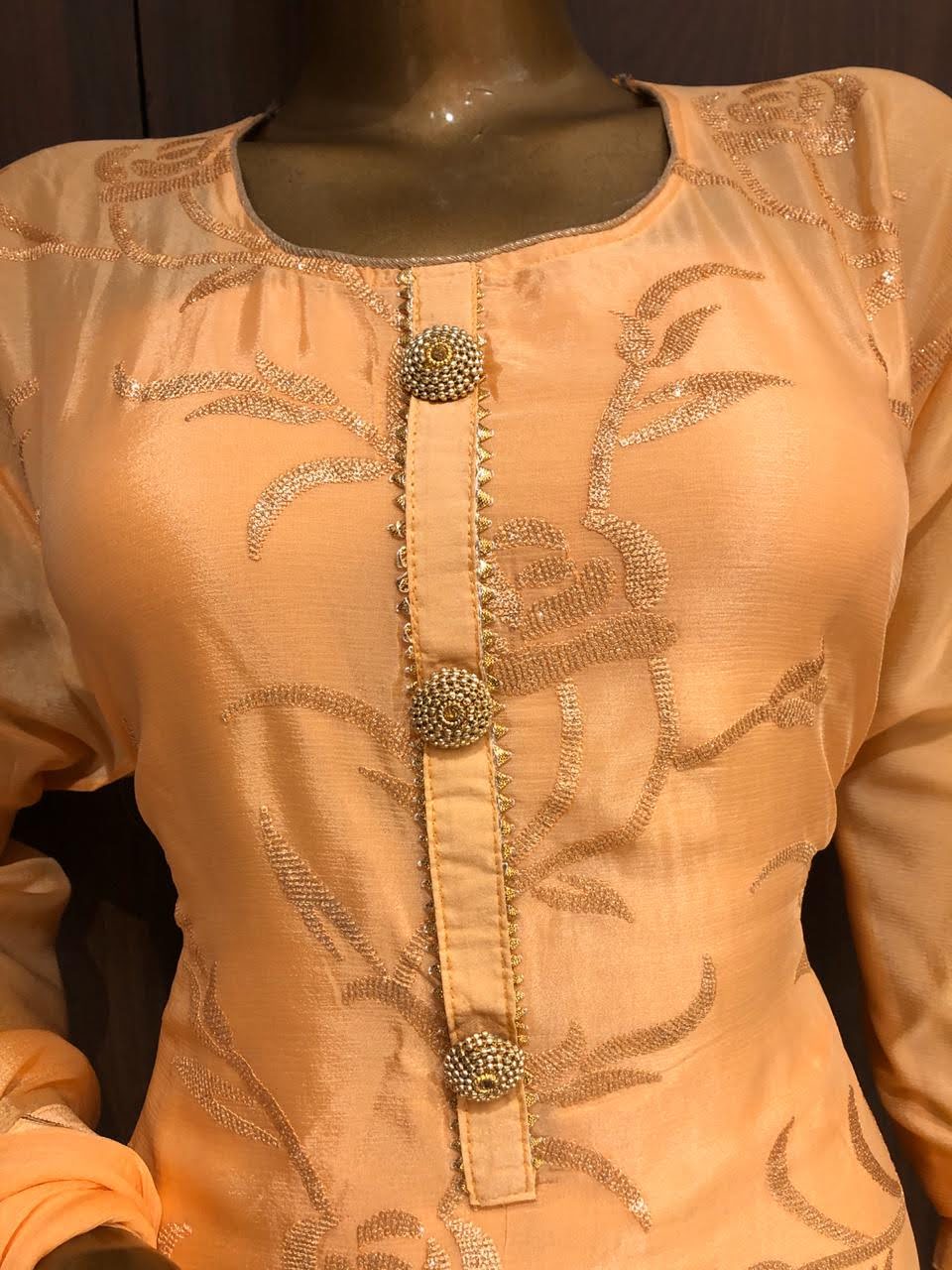 Crape Dress Material with Embroidery Work and Nazneen Dupatta