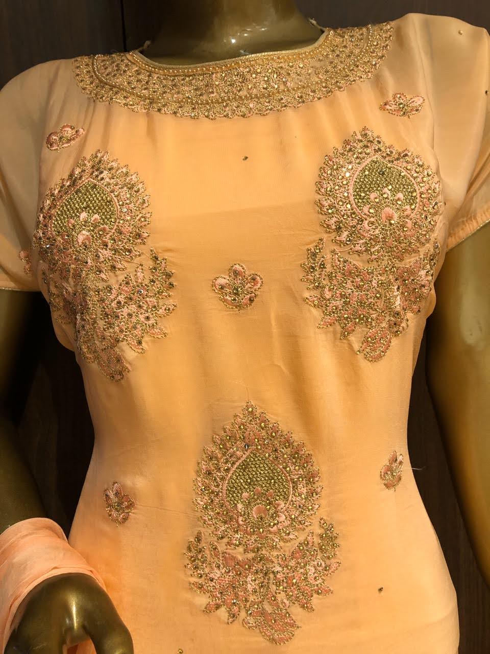 Crepe Silk Dress Material with Embroidery sequence Work and Chiffon Dupatta