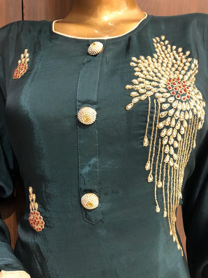 Crepe Silk Dress Material with Beets Work and Chiffon Dupatta