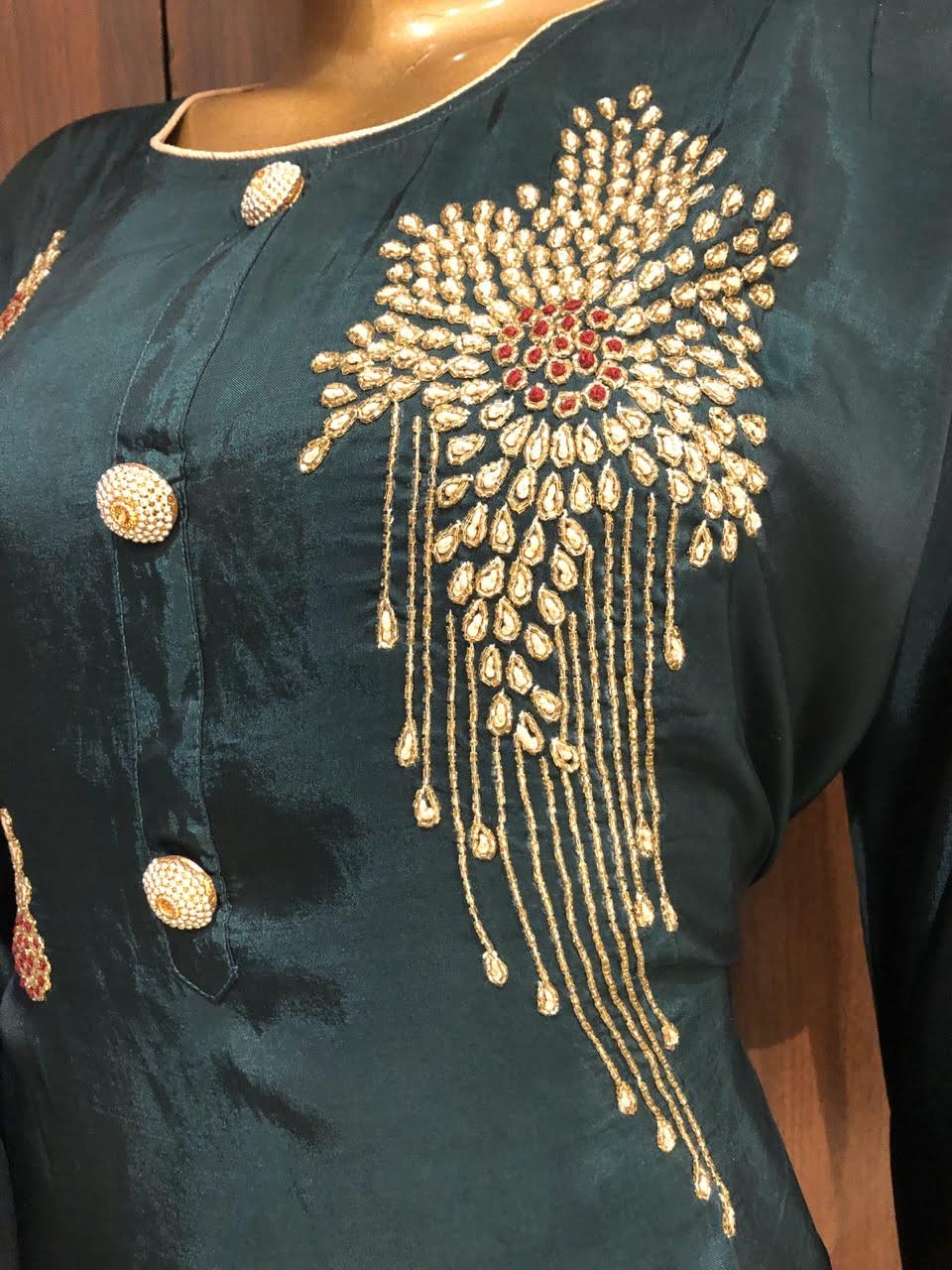 Crepe Silk Dress Material with Beets Work and Chiffon Dupatta