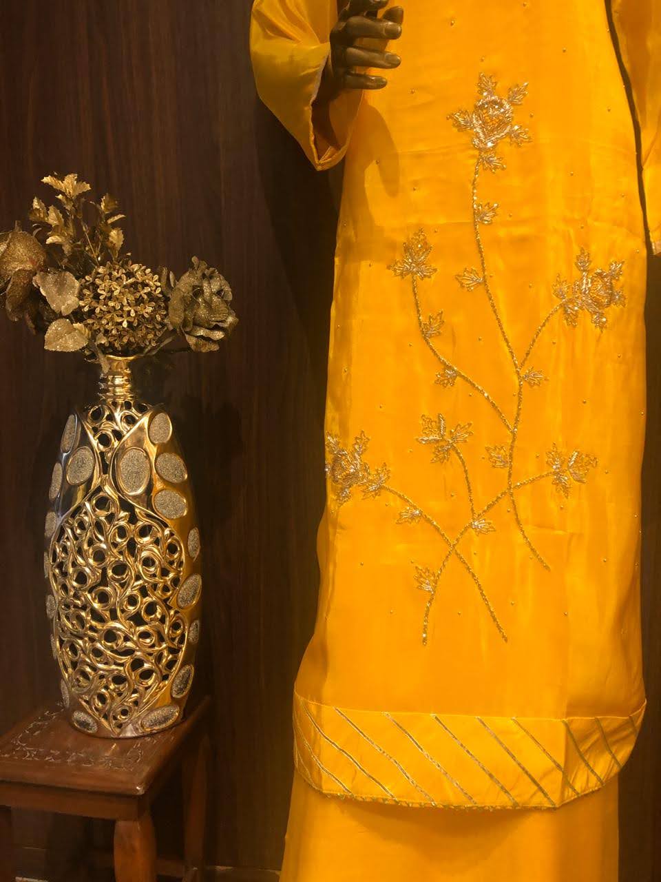 Crepe Silk Dress Material with Hand Work and Chiffon Dupatta