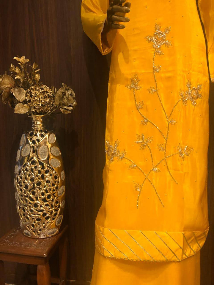 Crepe Silk Dress Material with Hand Work and Chiffon Dupatta
