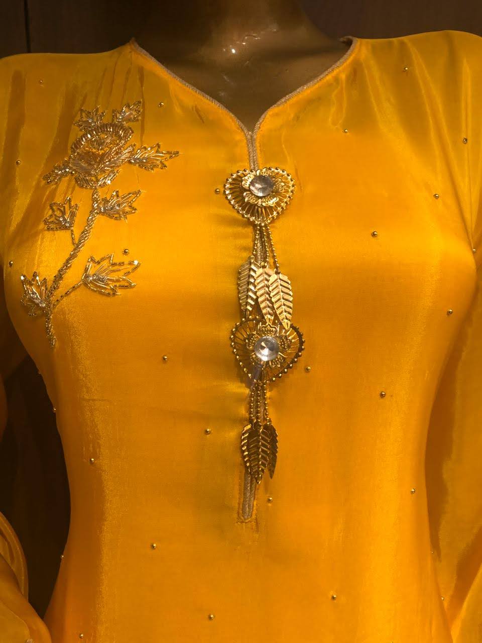 Crepe Silk Dress Material with Hand Work and Chiffon Dupatta