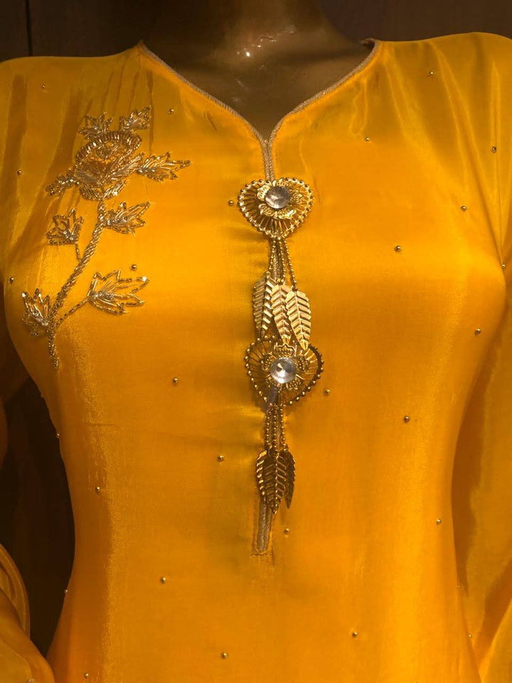 Crepe Silk Dress Material with Hand Work and Chiffon Dupatta