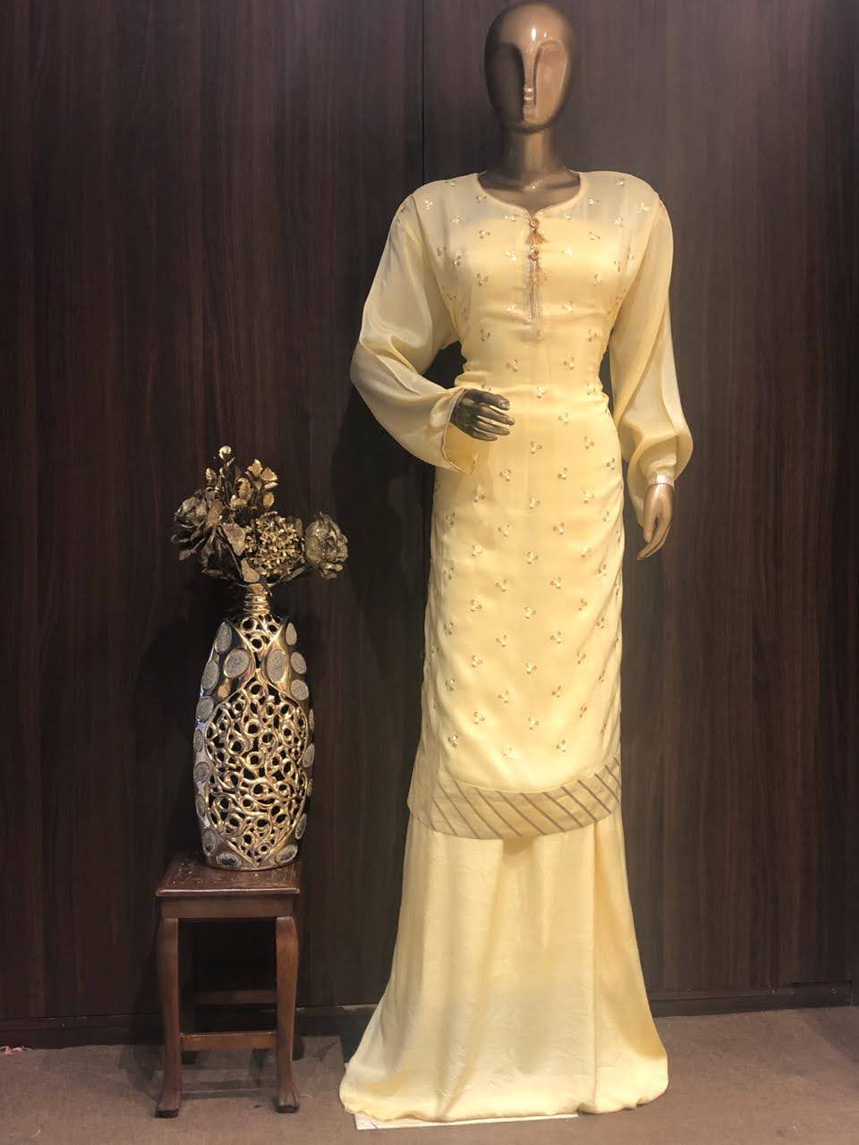 Crape Dress Material with Embroidery Work and Nazneen Dupatta