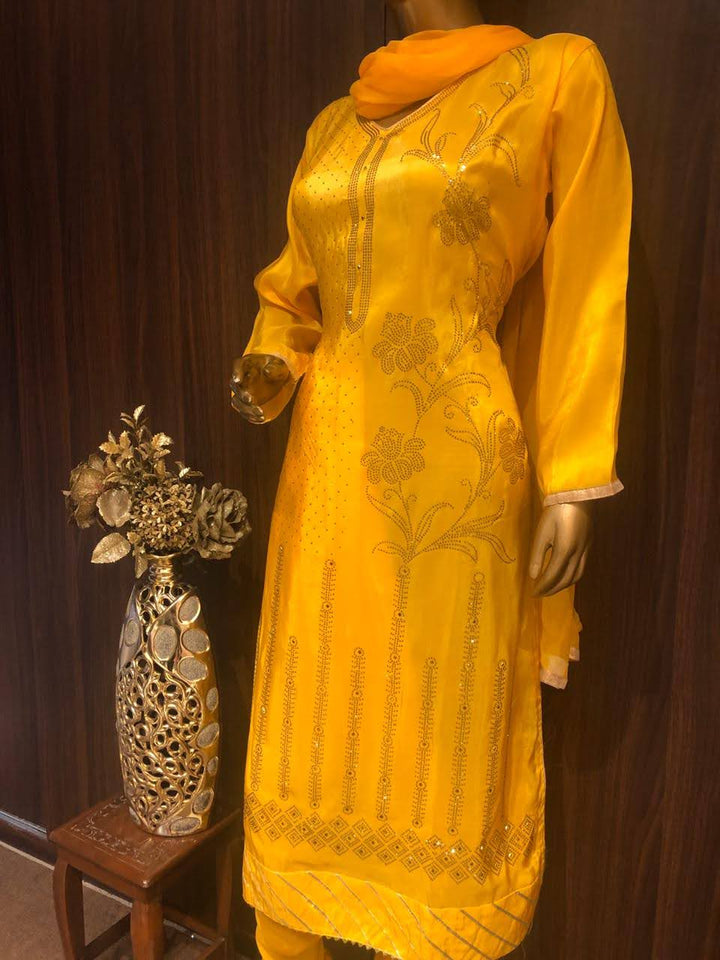 Crepe Dress Material with Swarovski Work and \Nazneen Dupatta