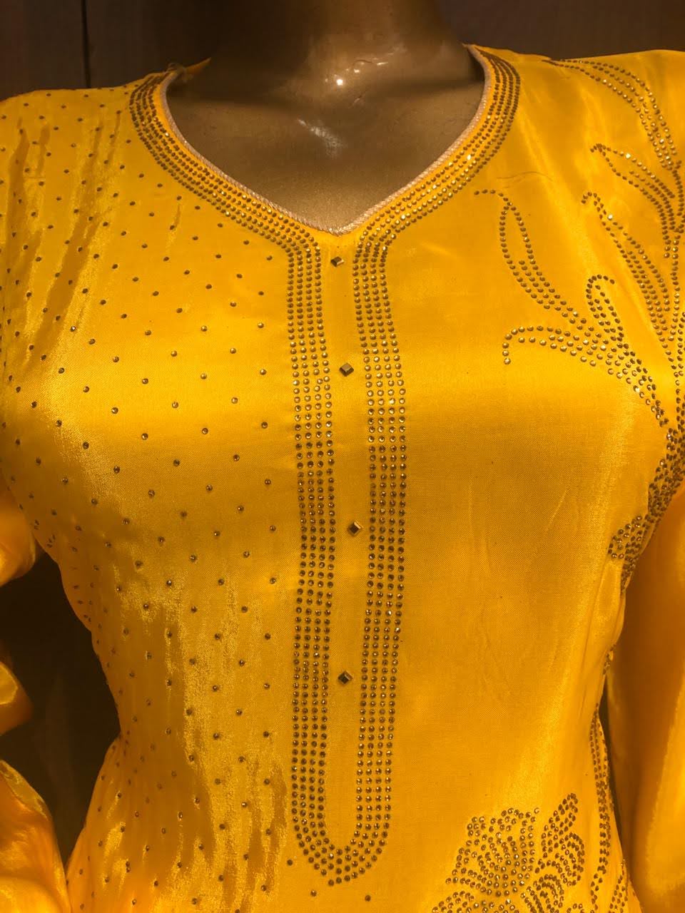 Crepe Dress Material with Swarovski Work and \Nazneen Dupatta