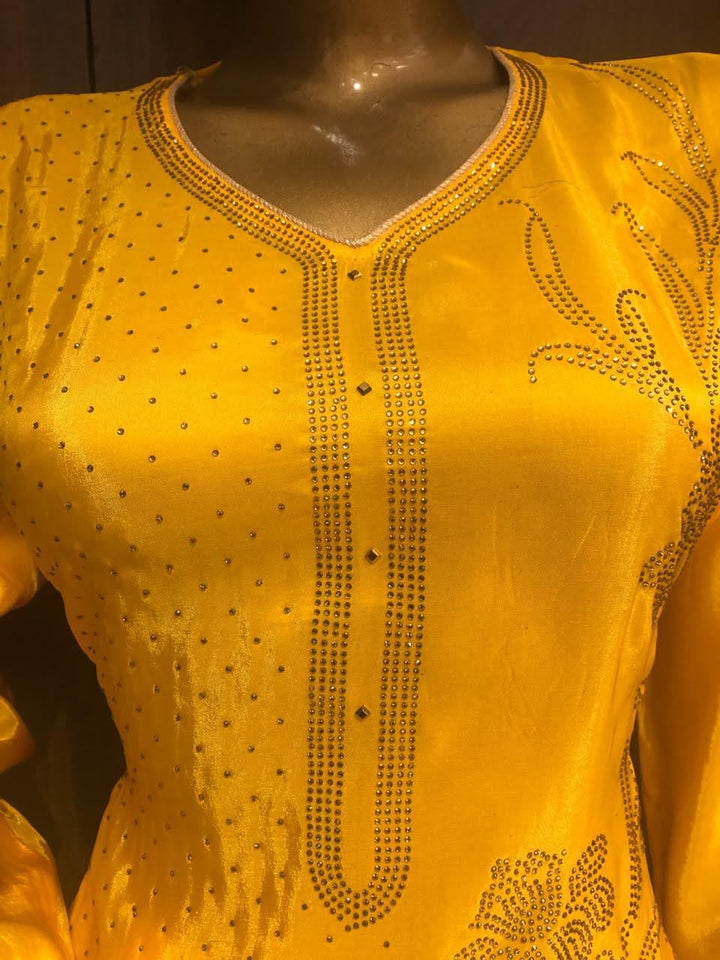 Crepe Dress Material with Swarovski Work and \Nazneen Dupatta