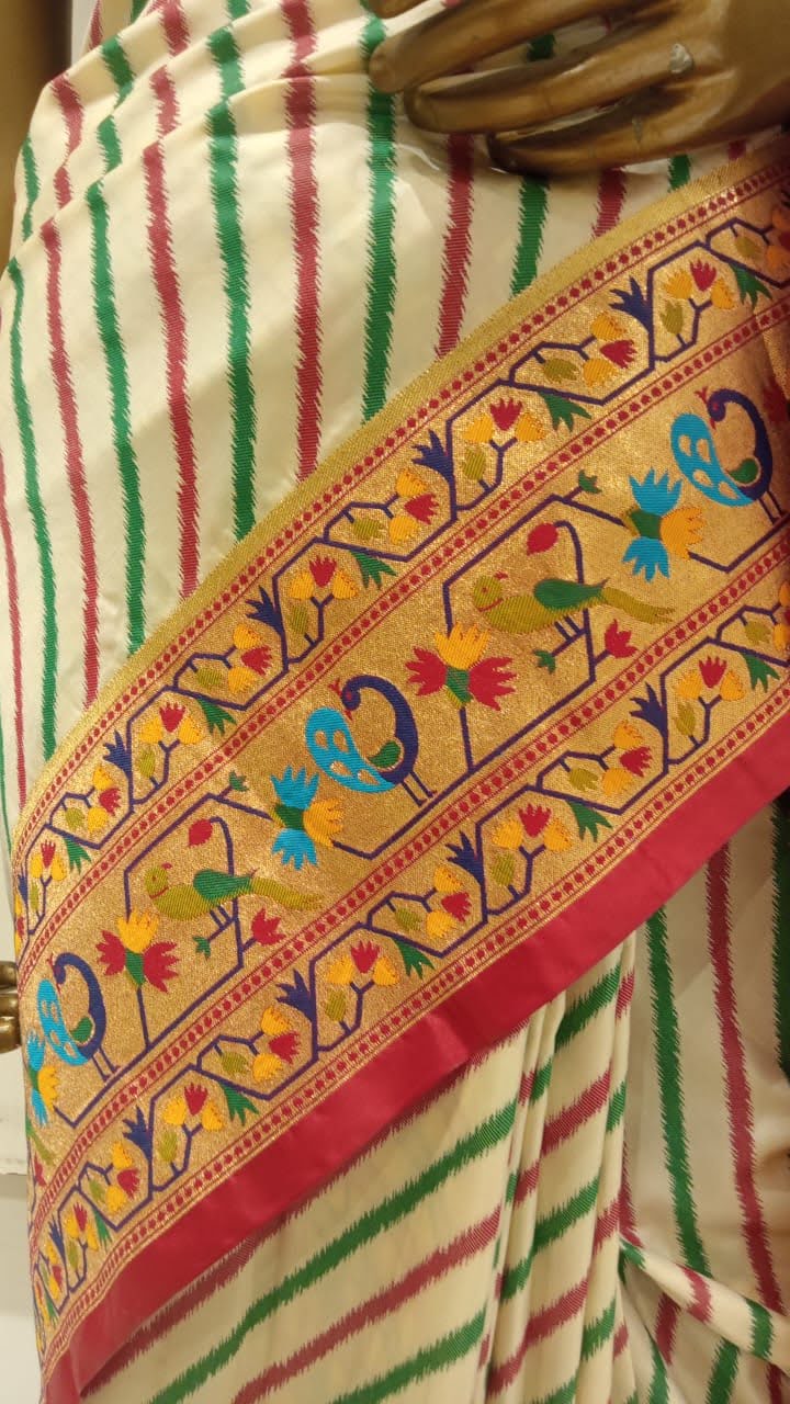 Chhabra 555 Off White Printed Cotton Blended Saree Embellished With Zari Border