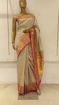 Chhabra 555 Off White Printed Cotton Blended Saree Embellished With Zari Border