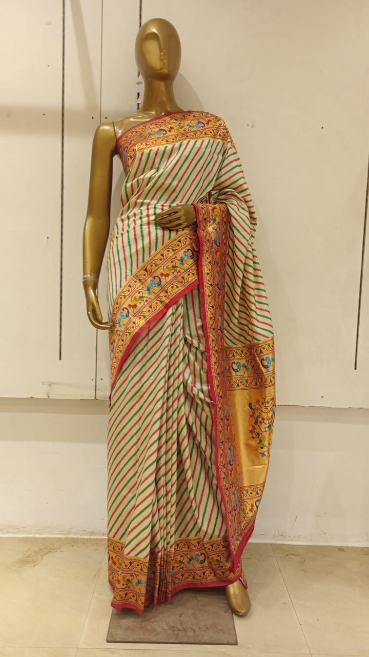 Chhabra 555 Off White Printed Cotton Blended Saree Embellished With Zari Border