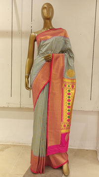 Chhabra 555 Silver Grey Banarasi Silk Traditional Saree With Contrast Pallu