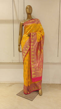 Chhabra 555 Yellow Banarasi Silk Traditional Saree Embellished With Contrast Pallu & Border