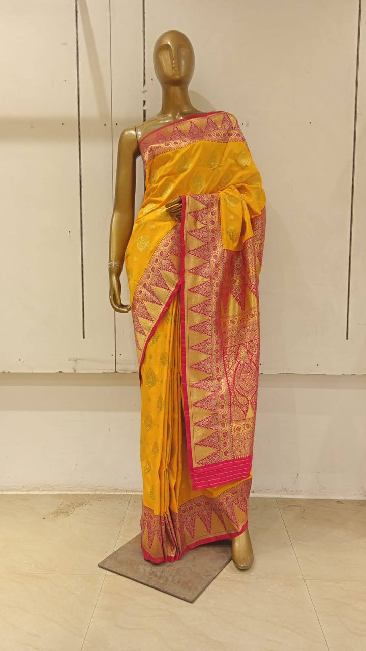 Chhabra 555 Yellow Banarasi Silk Traditional Saree Embellished With Contrast Pallu & Border