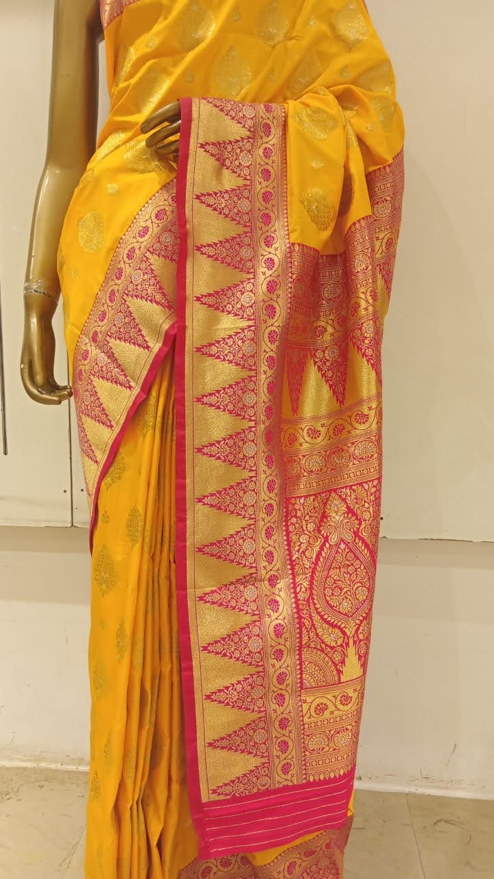 Chhabra 555 Yellow Banarasi Silk Traditional Saree Embellished With Contrast Pallu & Border