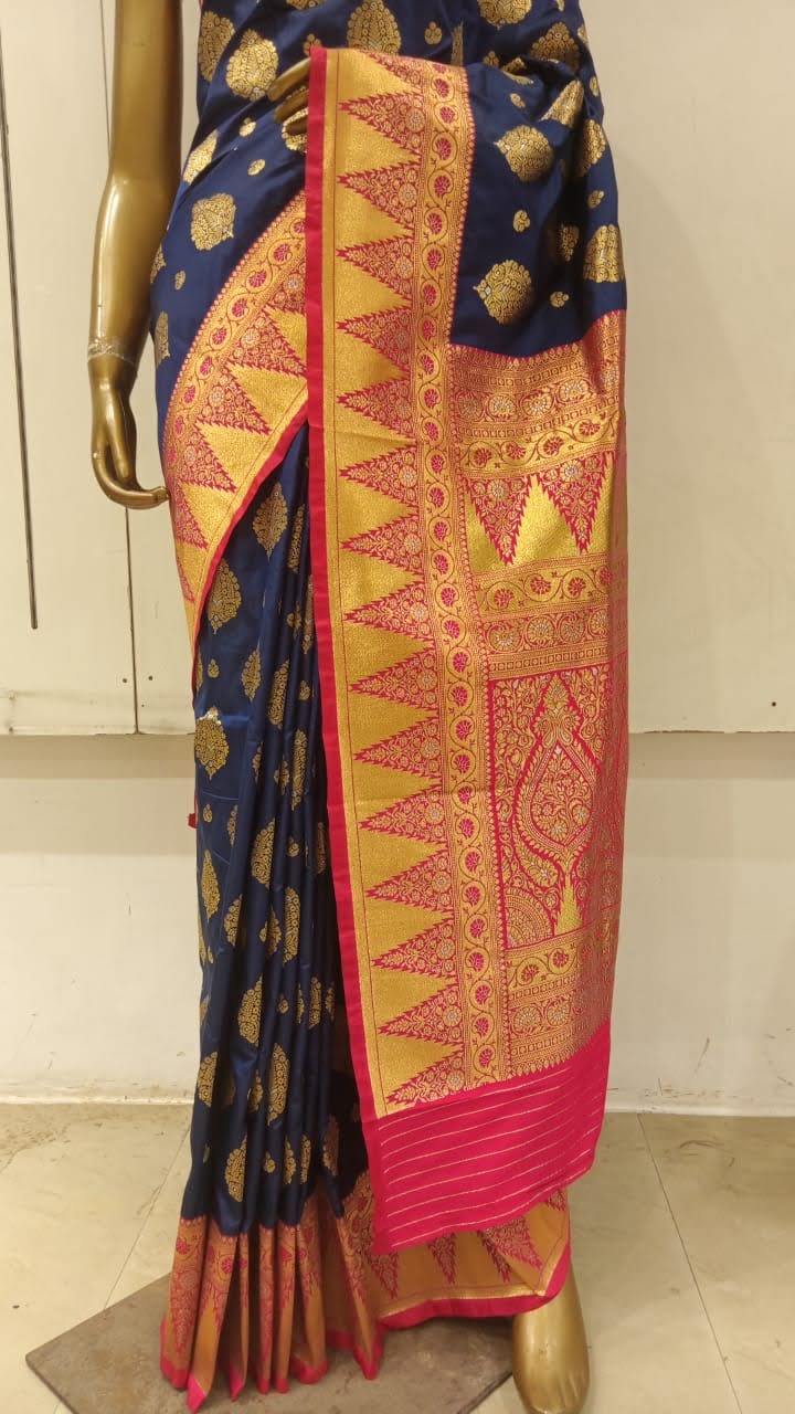 Chhabra 555 Blue Banarasi Silk Traditional Saree Embellished With Contrast Pallu & Border