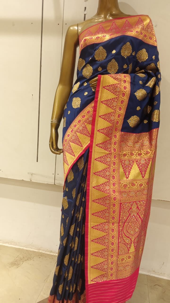 Chhabra 555 Blue Banarasi Silk Traditional Saree Embellished With Contrast Pallu & Border