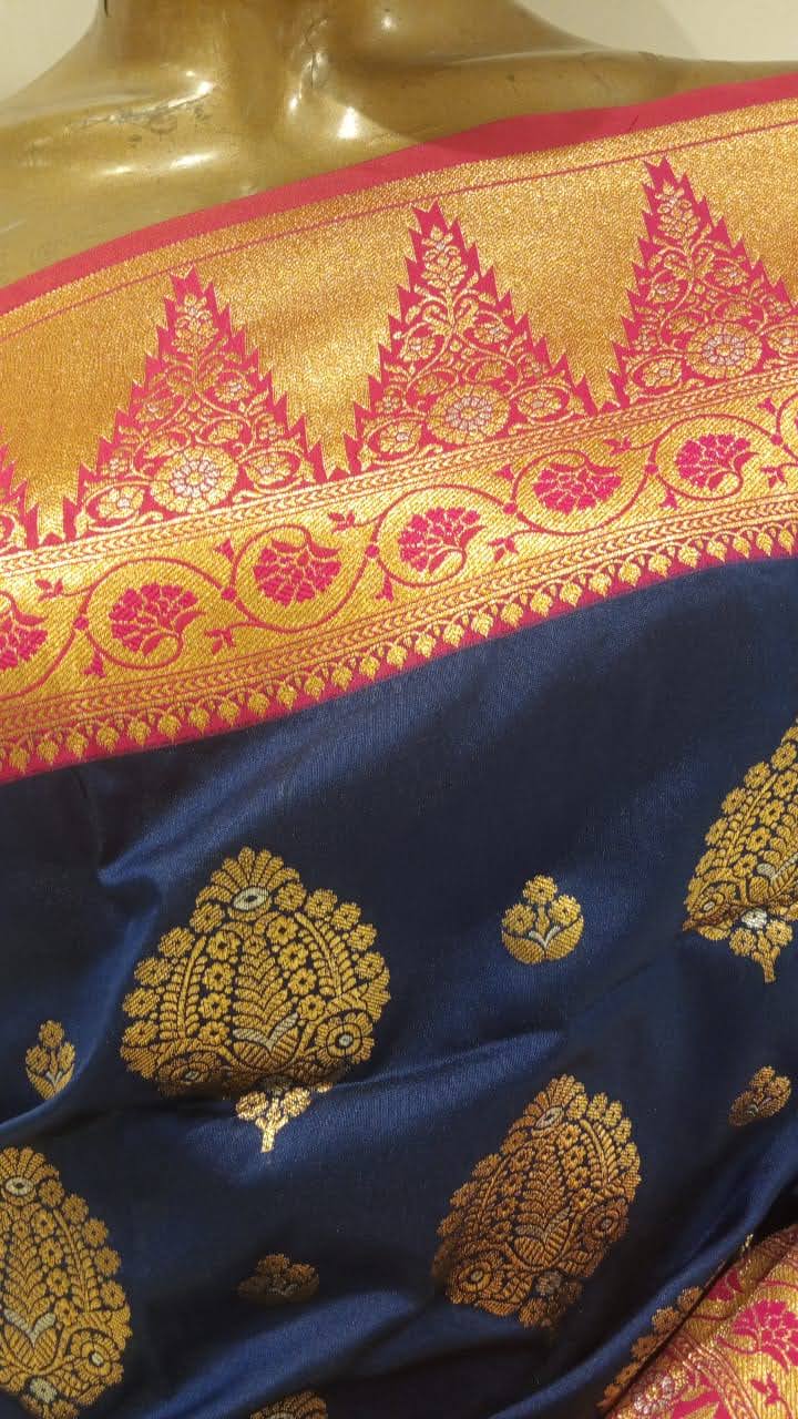 Chhabra 555 Blue Banarasi Silk Traditional Saree Embellished With Contrast Pallu & Border