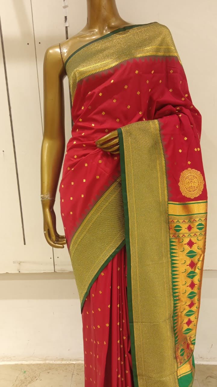 Chhabra 555 Red Banarasi Silk Traditional Saree With Contrast Pallu