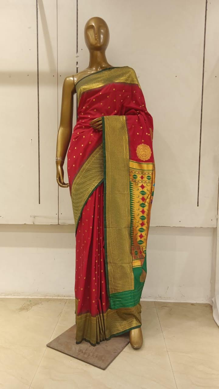 Chhabra 555 Red Banarasi Silk Traditional Saree With Contrast Pallu