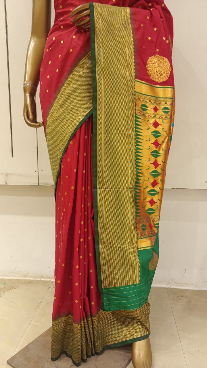 Chhabra 555 Red Banarasi Silk Traditional Saree With Contrast Pallu