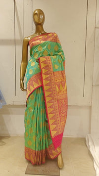 Chhabra 555 Green & Pink Zari Embellished Silk Blend Saree With Contrast Border & Pallu