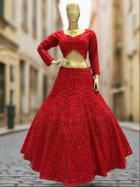 Crimson Red Embroidered Readymade Lehenga