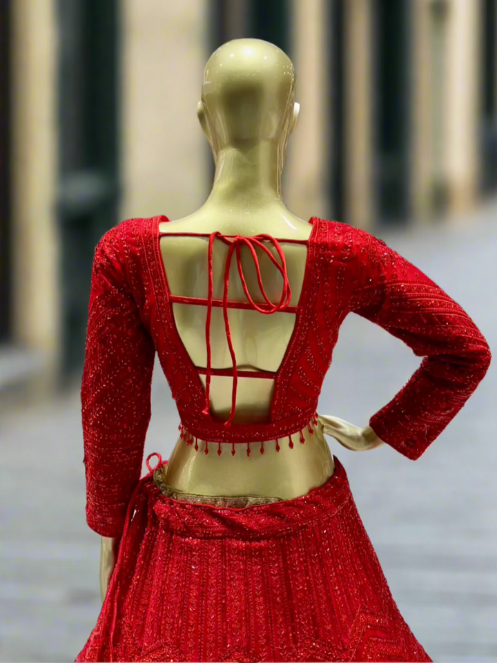 Crimson Red Embroidered Readymade Lehenga