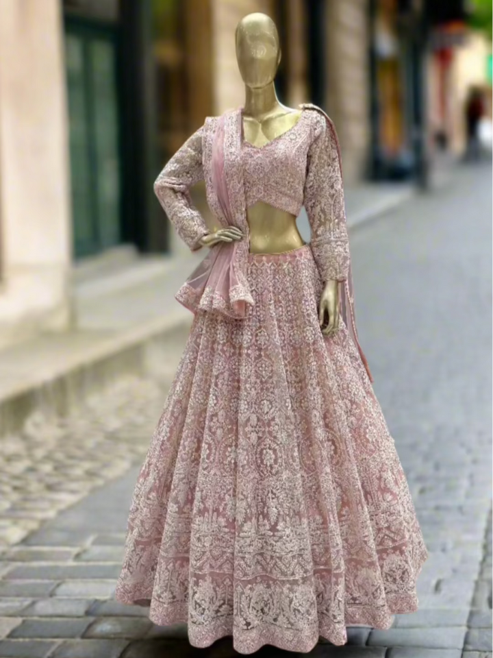 Blush Pink Embroidered Readymade Lehenga