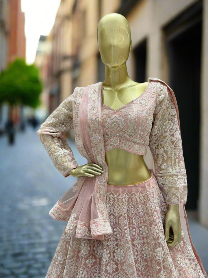 Blush Pink Embroidered Readymade Lehenga