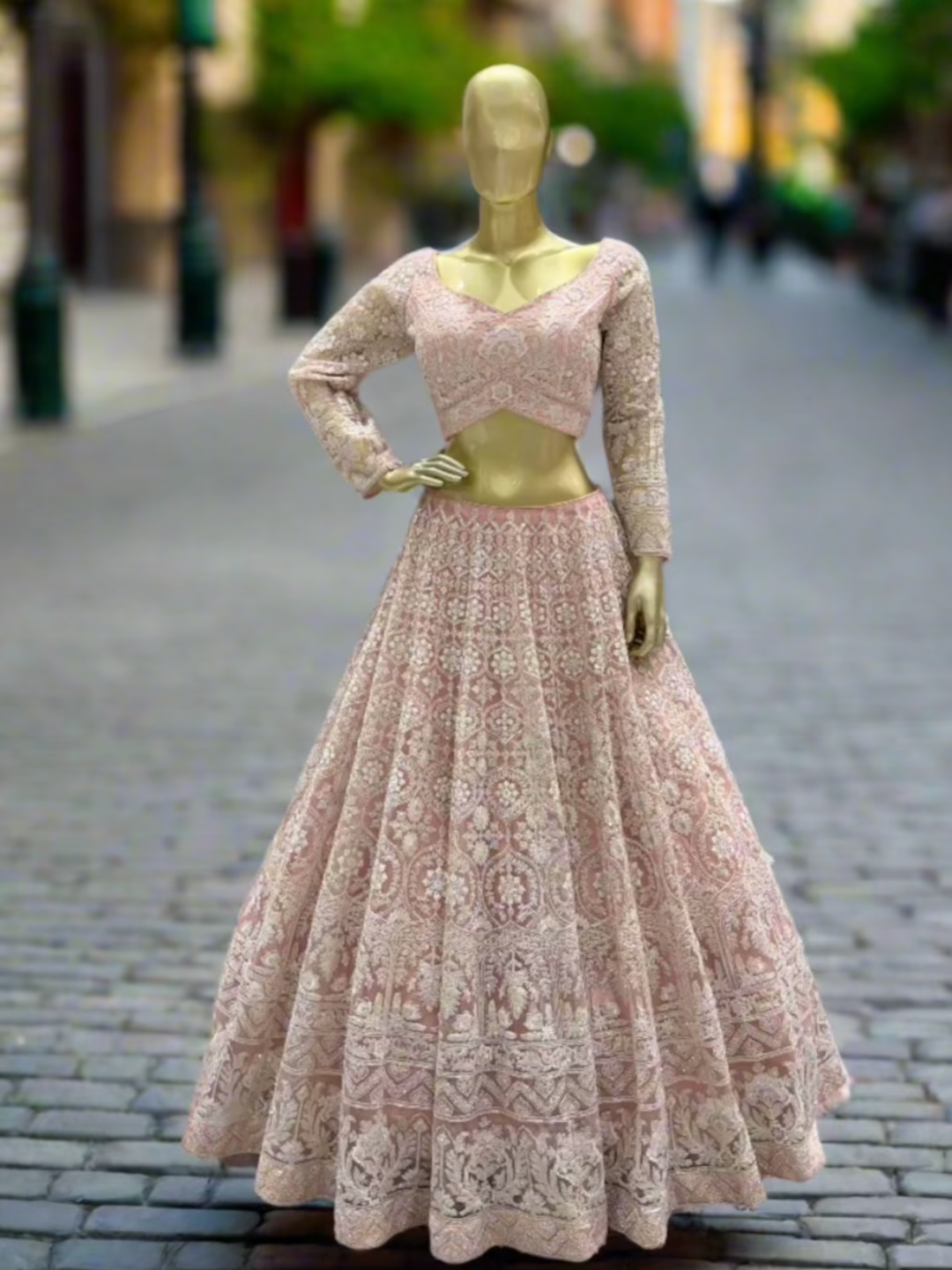 Blush Pink Embroidered Readymade Lehenga