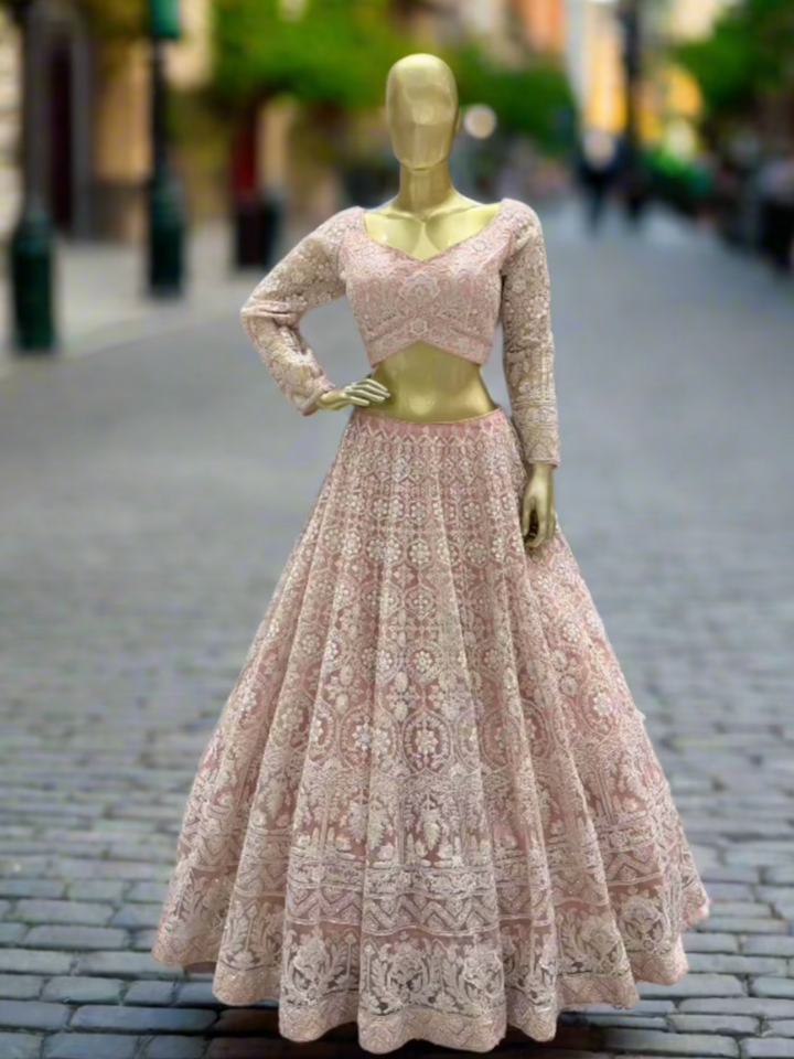 Blush Pink Embroidered Readymade Lehenga