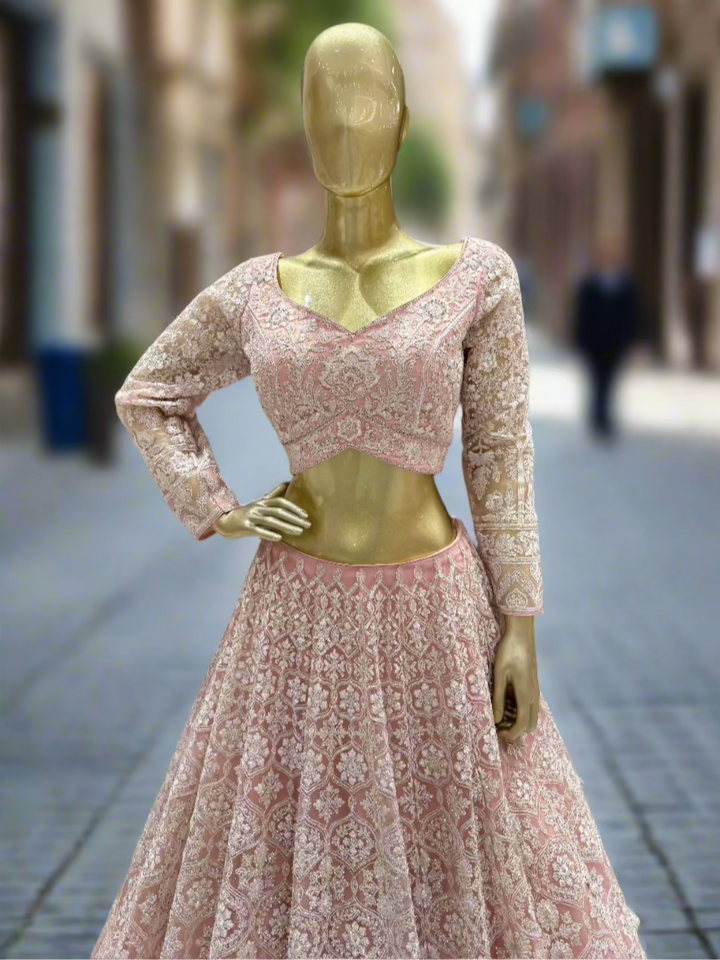 Blush Pink Embroidered Readymade Lehenga