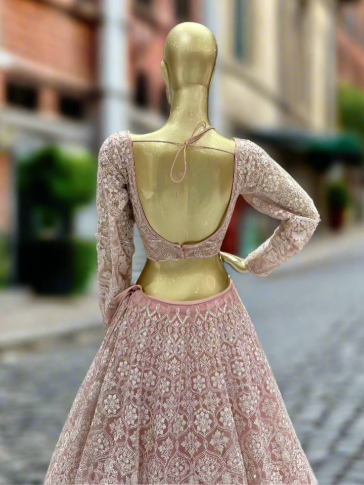Blush Pink Embroidered Readymade Lehenga