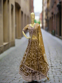 Mustard Green Embroidered Readymade Lehenga