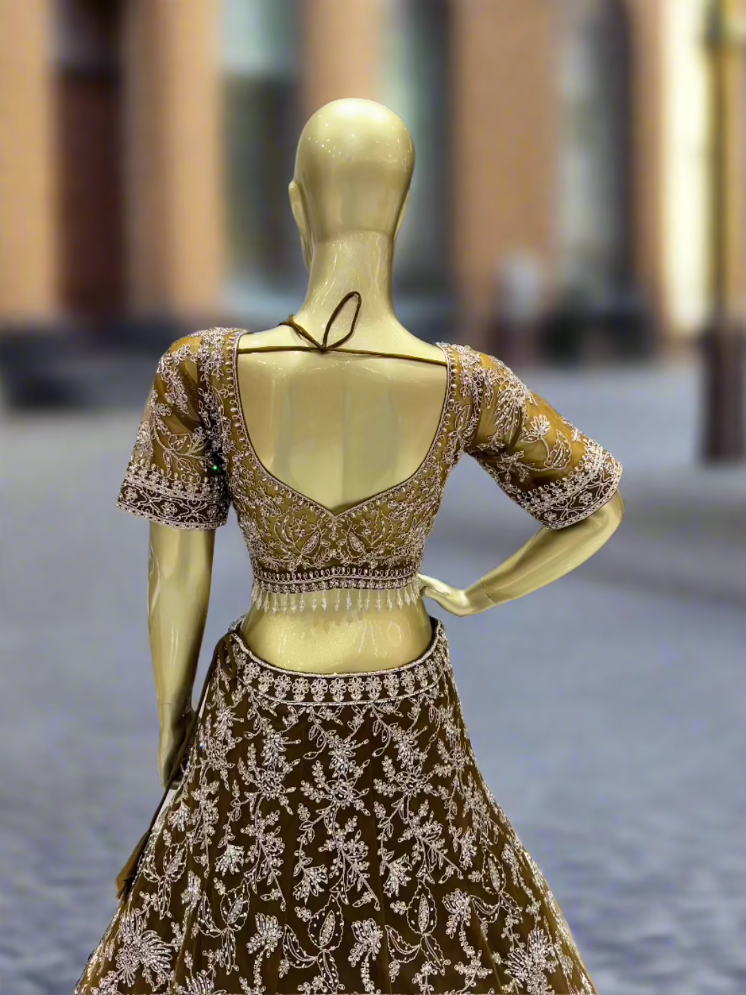 Mustard Green Embroidered Readymade Lehenga